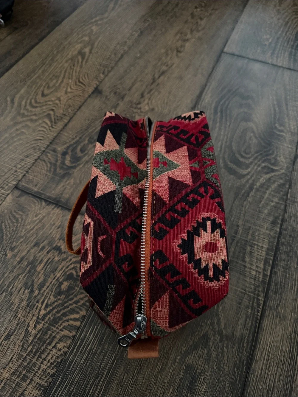 Boho Geometric Canvas Travel Pouch - Red & Pink